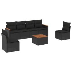 Salon de jardin 7 pcs avec coussins noir résine tressée 641692641692