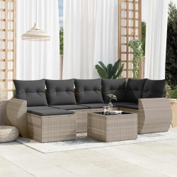 Salon de jardin avec coussins 7 pcs gris clair résine tressée 641693641693