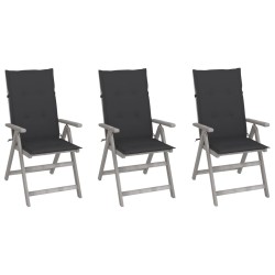 Chaises inclinables de jardin lot de 3 et coussins Bois acacia 641696641696
