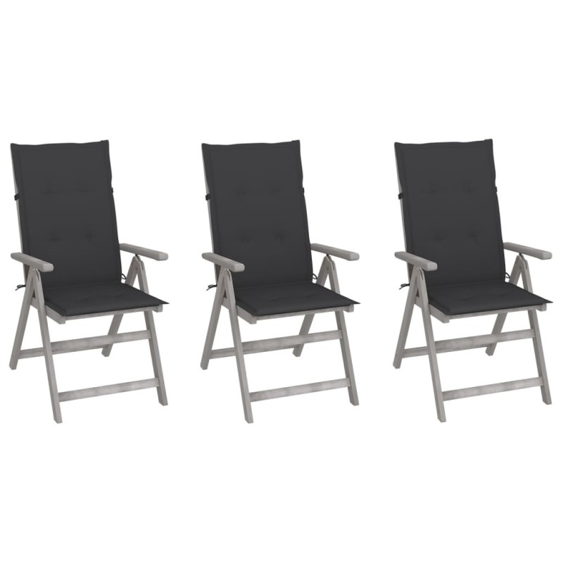 Chaises inclinables de jardin lot de 3 et coussins Bois acacia 641696641696