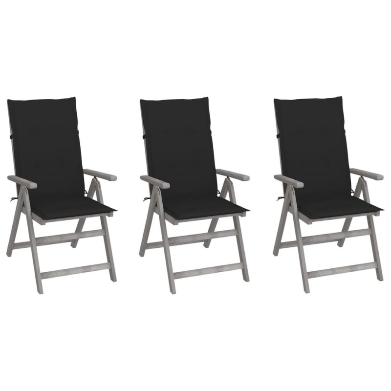 Chaises inclinables de jardin lot de 3 et coussins Bois acacia 641699641699