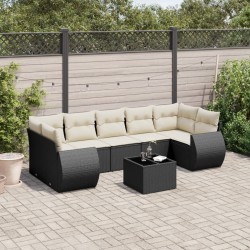 Salon de jardin 8 pcs avec coussins noir résine tressée 641704641704