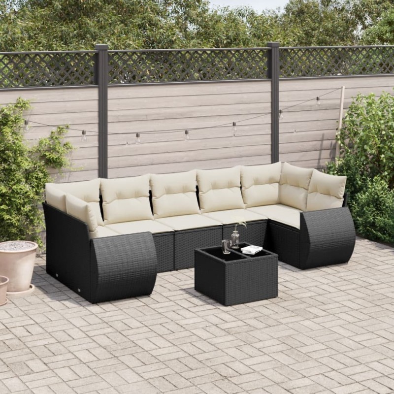 Salon de jardin 8 pcs avec coussins noir résine tressée 641704641704