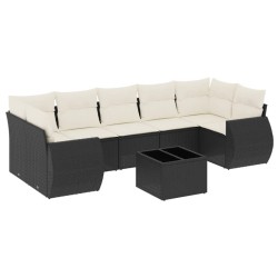 Salon de jardin 8 pcs avec coussins noir résine tressée 641704641704