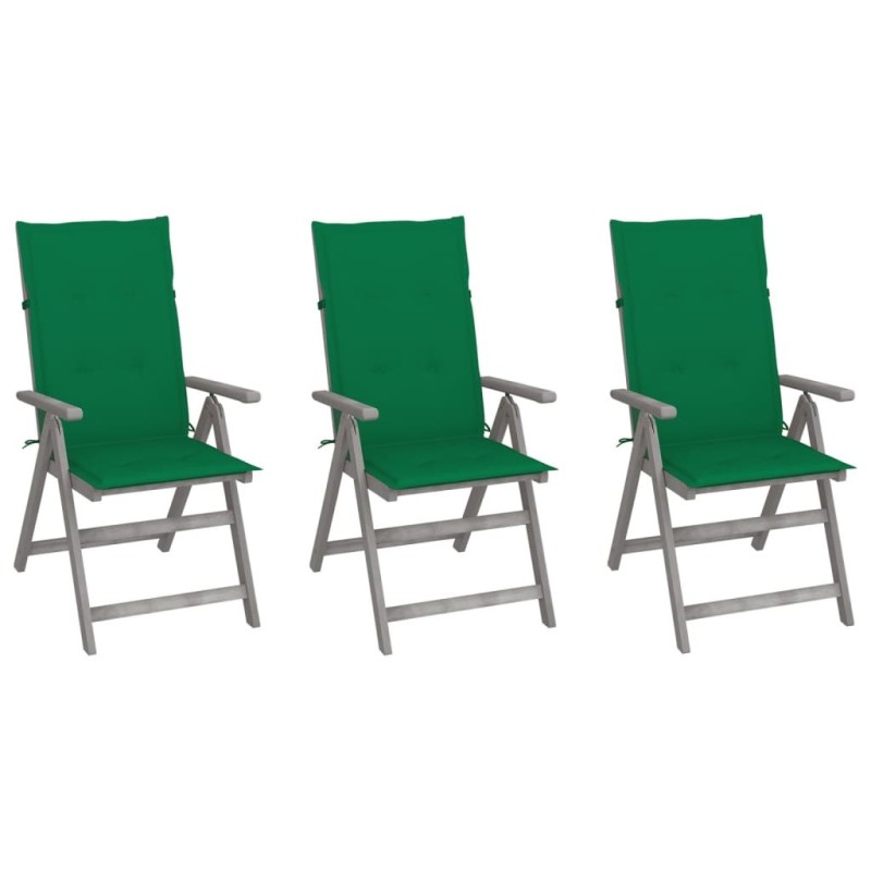 Chaises inclinables de jardin lot de 3 et coussins Bois acacia 641706641706