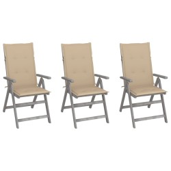 Chaises inclinables de jardin lot de 3 et coussins Bois acacia 641707641707
