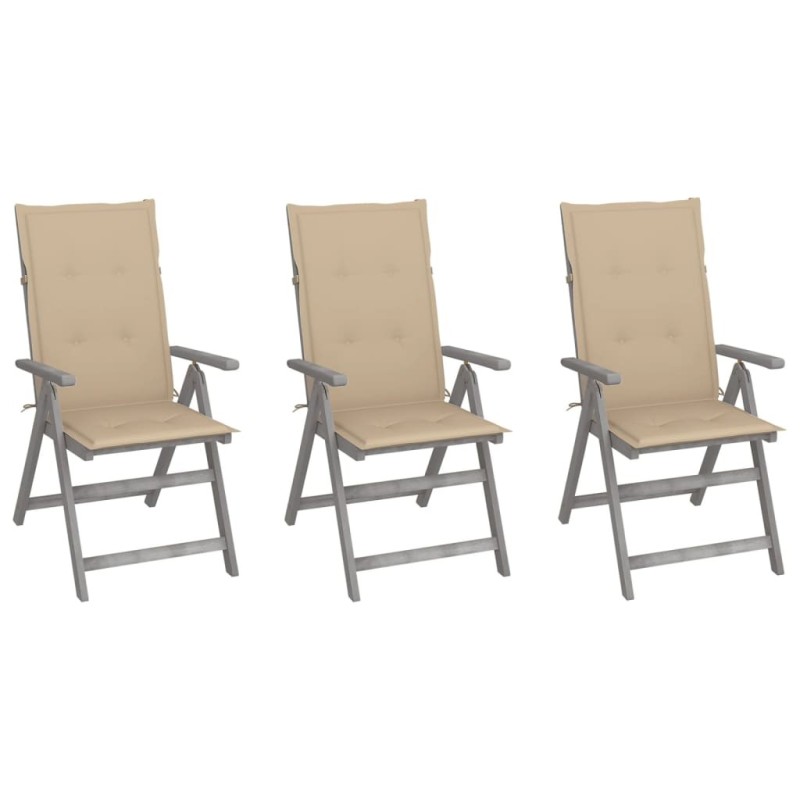 Chaises inclinables de jardin lot de 3 et coussins Bois acacia 641707641707