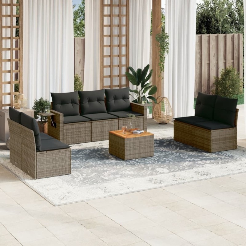 Salon de jardin 8 pcs avec coussins gris résine tressée 641708641708