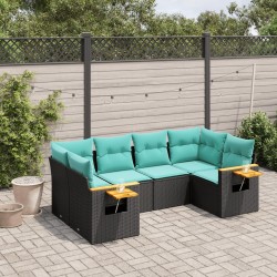 Salon de jardin 6 pcs avec coussins noir résine tressée 641709641709