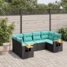 Salon de jardin 6 pcs avec coussins noir résine tressée 641709641709
