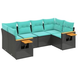Salon de jardin 6 pcs avec coussins noir résine tressée 641709641709