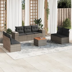 Salon de jardin 8 pcs avec coussins gris résine tressée 641710641710