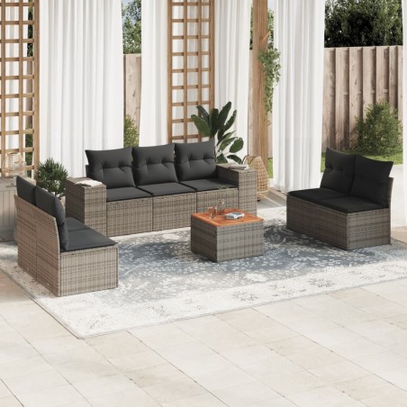 Salon de jardin 8 pcs avec coussins gris résine tressée 641710641710