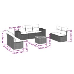 Salon de jardin 8 pcs avec coussins gris résine tressée 641710641710