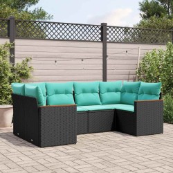 Salon de jardin 6 pcs avec coussins noir résine tressée 641711641711