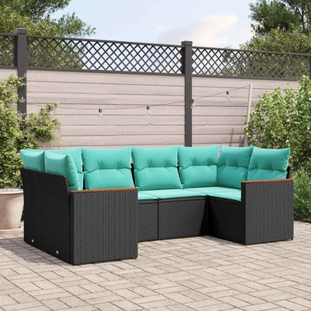 Salon de jardin 6 pcs avec coussins noir résine tressée 641711641711