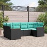 Salon de jardin 6 pcs avec coussins noir résine tressée 641711641711