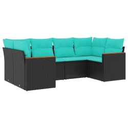 Salon de jardin 6 pcs avec coussins noir résine tressée 641711641711