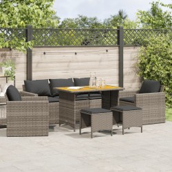 Salon de jardin 6 pcs avec coussins gris résine tressée 641712641712