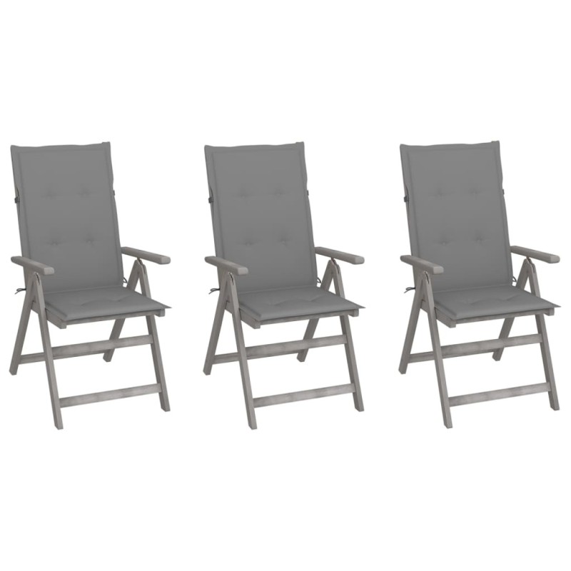 Chaises inclinables de jardin lot de 3 et coussins Bois acacia 641714641714