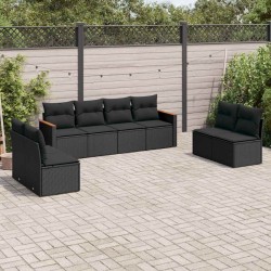 Salon de jardin 8 pcs avec coussins noir résine tressée 641716641716