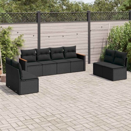Salon de jardin 8 pcs avec coussins noir résine tressée 641716641716