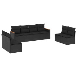 Salon de jardin 8 pcs avec coussins noir résine tressée 641716641716