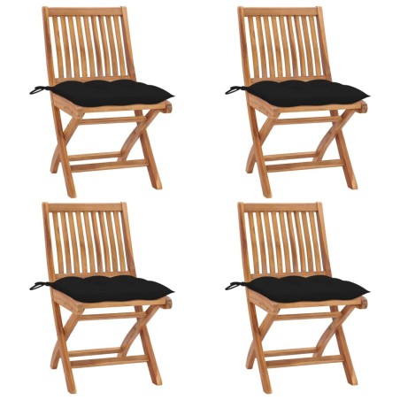 Chaises pliables de jardin avec coussins lot de 4 Teck solide 641718641718