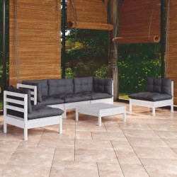 Salon de jardin 6 pcs avec coussins bois de pin massif 641720641720