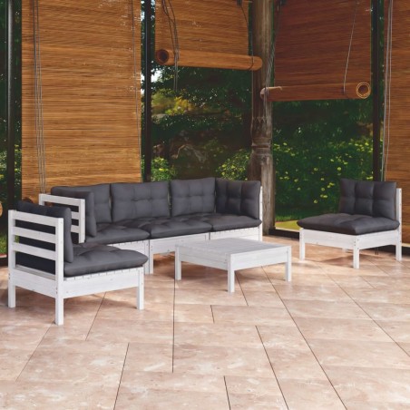 Salon de jardin 6 pcs avec coussins bois de pin massif 641720641720