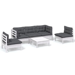 Salon de jardin 6 pcs avec coussins bois de pin massif 641720641720