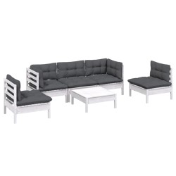 Salon de jardin 6 pcs avec coussins bois de pin massif 641720641720