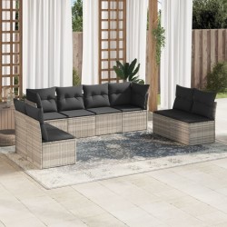 Salon de jardin 8 pcs avec coussins gris clair résine tressée 641727641727