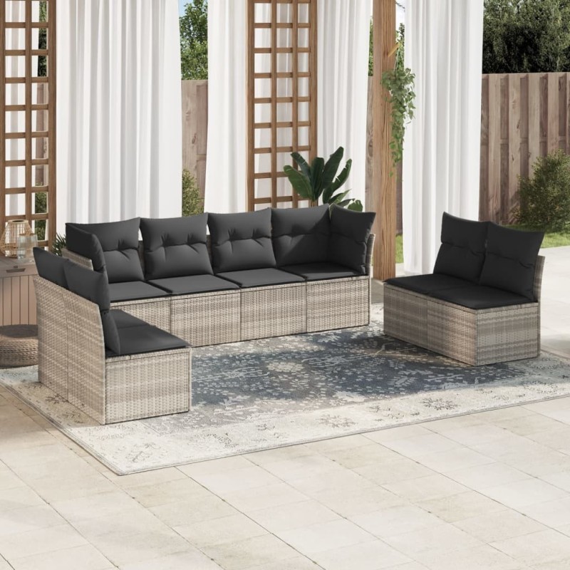 Salon de jardin 8 pcs avec coussins gris clair résine tressée 641727641727