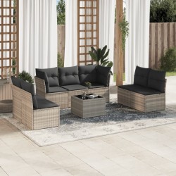 Salon de jardin 8 pcs avec coussins gris clair résine tressée 641729641729