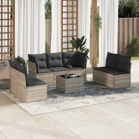 Salon de jardin 8 pcs avec coussins gris clair résine tressée 641729641729