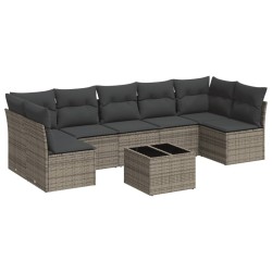 Salon de jardin 8 pcs avec coussins gris résine tressée 641733641733