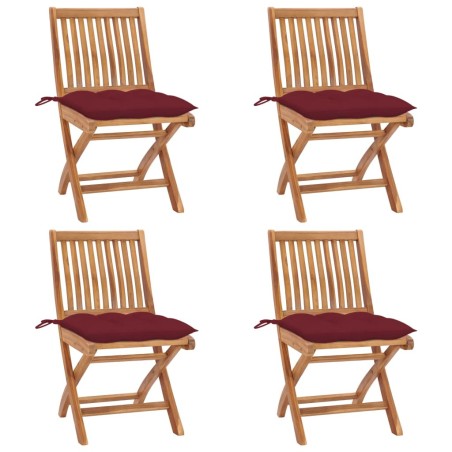 Chaises pliables de jardin avec coussins lot de 4 Teck solide 641735641735