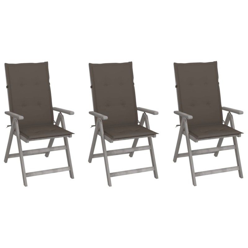 Chaises inclinables de jardin lot de 3 et coussins Bois acacia 641736641736