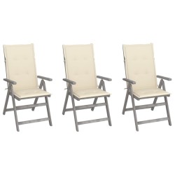 Chaises inclinables de jardin lot de 3 et coussins Bois acacia 641739641739