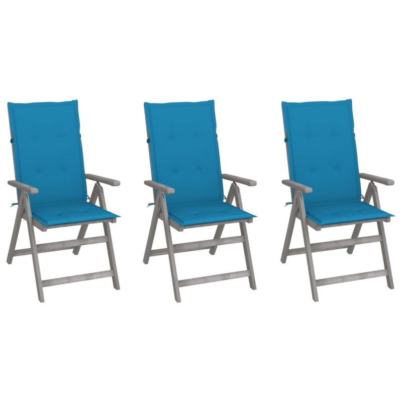 Chaises inclinables de jardin lot de 3 et coussins Bois acacia 641740641740
