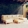 Salon de jardin 7 pcs avec coussins crème bois de pin 641744641744