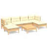 Salon de jardin 7 pcs avec coussins crème bois de pin 641744641744