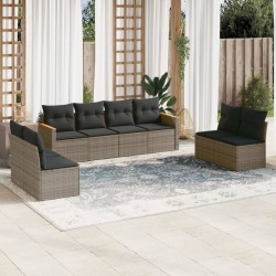 Salon de jardin 8 pcs avec coussins gris résine tressée 641745641745
