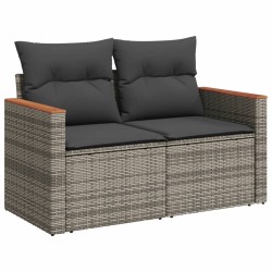 Salon de jardin 8 pcs avec coussins gris résine tressée 641745641745