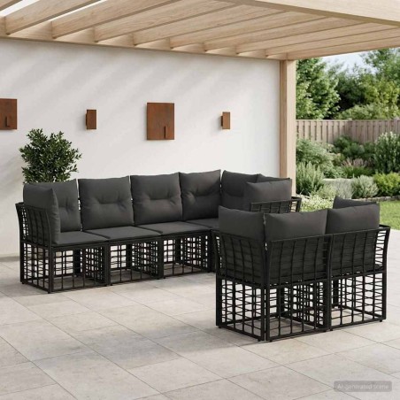 Ensemble de canapés d'extérieur 7 pcs Noir Polyester 641747641747