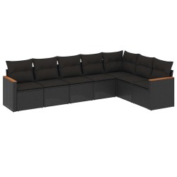 Salon de jardin 7 pcs avec coussins noir résine tressée 641748641748
