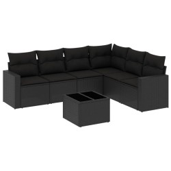 Salon de jardin 7 pcs avec coussins noir résine tressée 641749641749