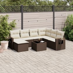 Salon de jardin 8 pcs avec coussins marron résine tressée 641750641750