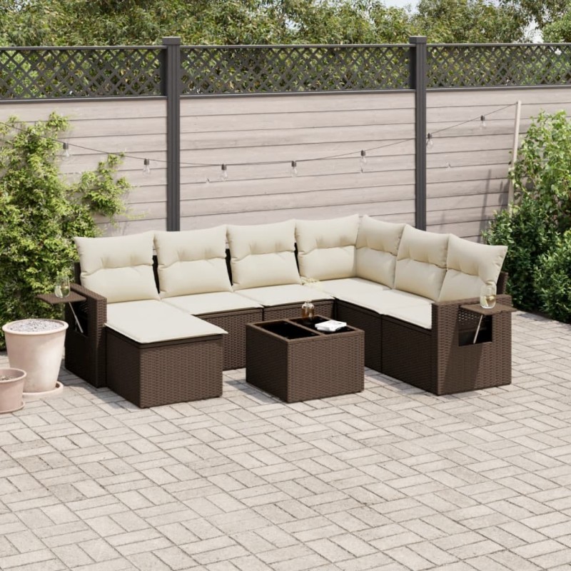 Salon de jardin 8 pcs avec coussins marron résine tressée 641750641750